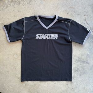 Vintage STARTER Short Sleeve Jersey Men's Large Black and Gray Embroidered 90s